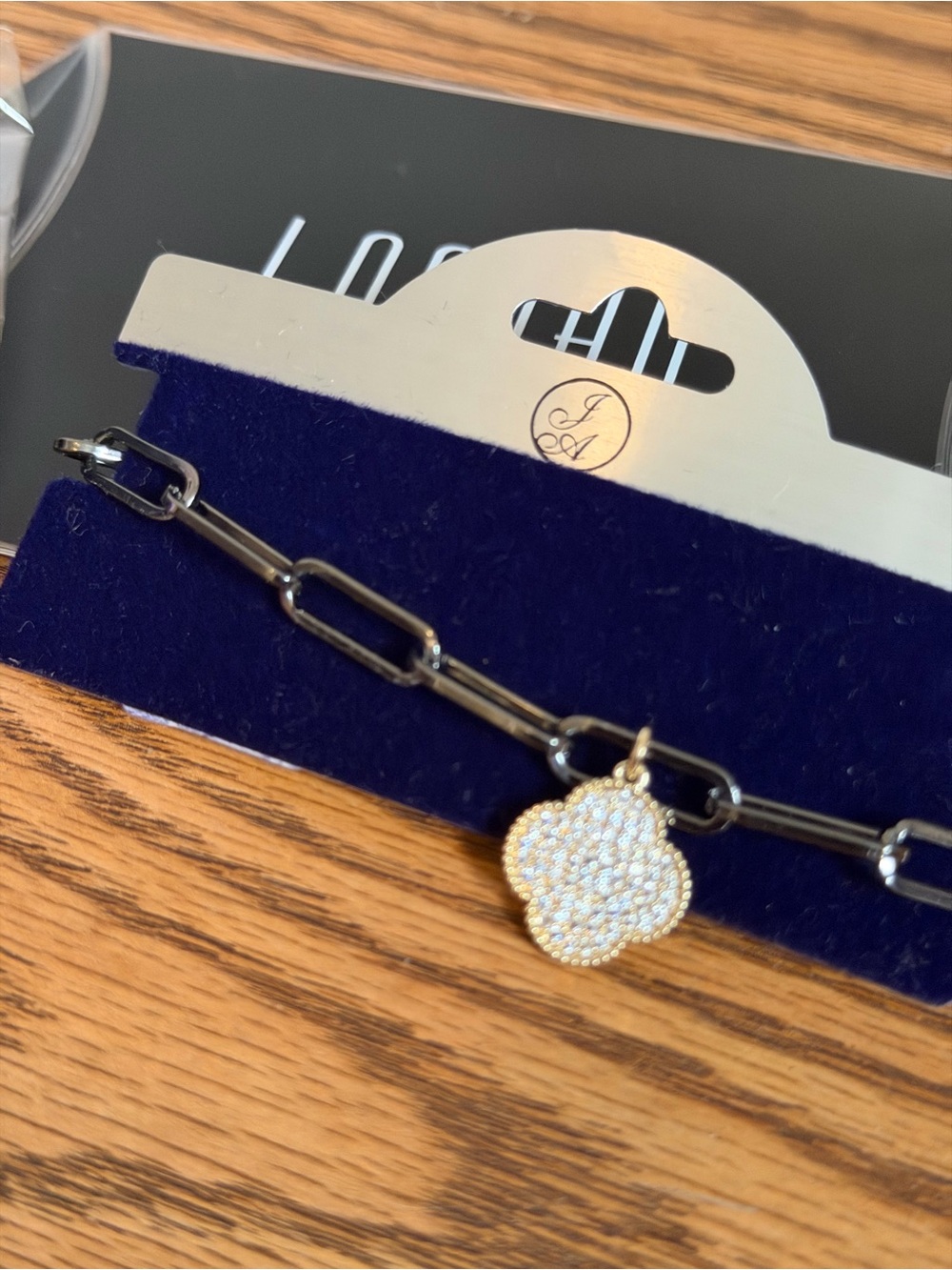 Landau Black Link Bracelet with Gold Pavé Clover Charm